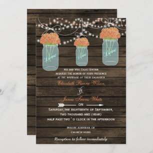 Invitation Barnwood, corail mason pot mariage invite