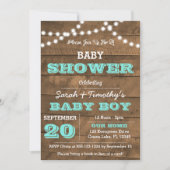 Invitation Barnwood Lights Aqua Baby shower (Devant)