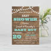 Invitation Barnwood Lights Aqua Baby shower (Debout devant)