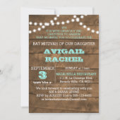 Invitation Barnwood Lights Turquoise B"H Bat mitzvah Invitati (Devant)