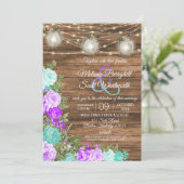 Invitation Barnwood, Mason Jars et Turquoise, Floral violet (Debout devant)