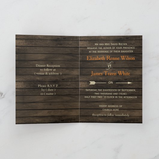 Invitation Barnwood, Rustic Fall prum feuille invite mariage (Intérieur)