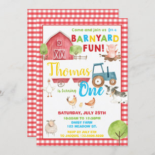 Invitation Barnyard 1er anniversaire fête mignonne animaux de