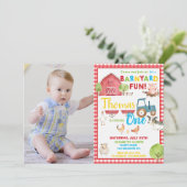 Invitation Barnyard 1er anniversaire fête mignonne ferme (Debout devant)