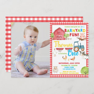 Invitation Barnyard 1er anniversaire fête mignonne ferme