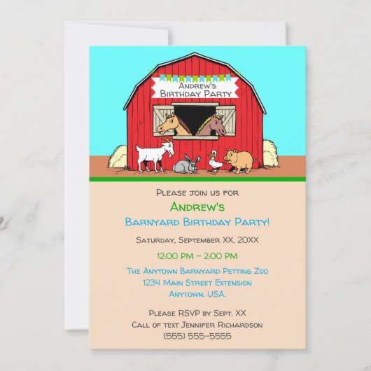 Invitation Barnyard Animals Papping Zoo (Devant)
