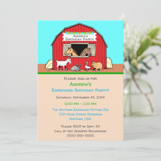 Invitation Barnyard Animals Papping Zoo (Debout devant)
