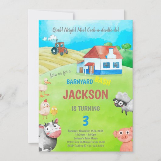 Invitation Barnyard Animaux Party pour garçons (Devant)