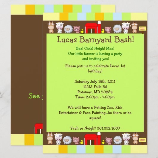 Invitation Barnyard Bash (Devant / Derrière)
