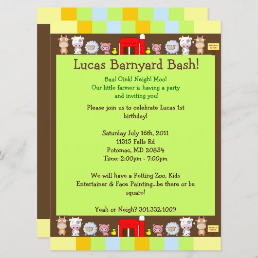 Invitation Barnyard Bash (Devant / Derrière)