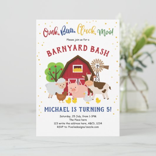 Invitation Barnyard Bash, Farm Animaux, Papping Zoo, Annivers (Debout devant)