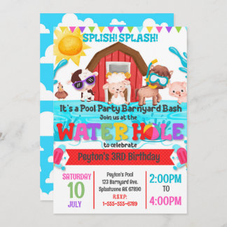 Invitation Barnyard Bash Pool Party Anniversaire