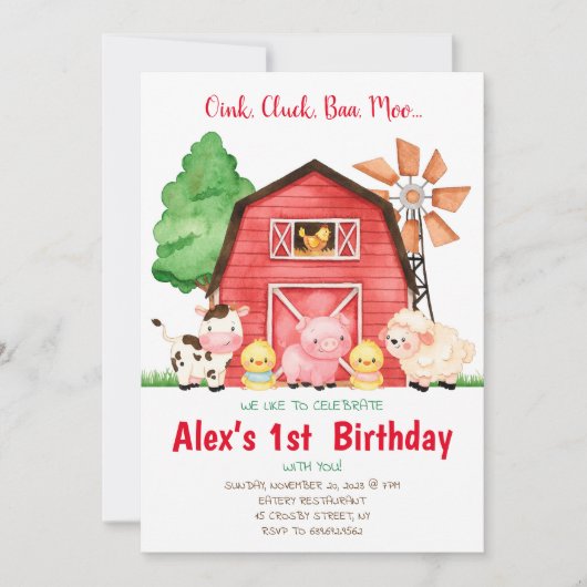 Invitation Barnyard Birthday Bash Watercolor Country Farm (Devant)
