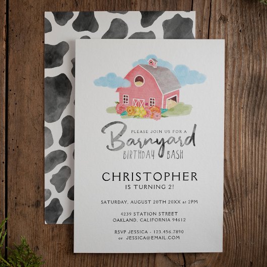 Invitation Barnyard Birthday Bash Watercolor Country Farm