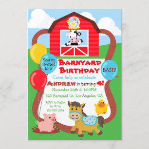 Invitation Barnyard Birthday Kids - Animaux de fer