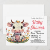 Invitation Barnyard Elegant Baby shower de vache rose (Devant / Derrière)