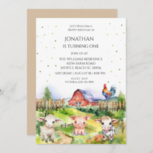 Invitation Barnyard Farm Theme Boys 1ère fête d'anniversaire