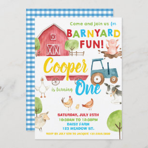 Invitation Barnyard Fun 1er Anniversaire Fête Animaux de ferm