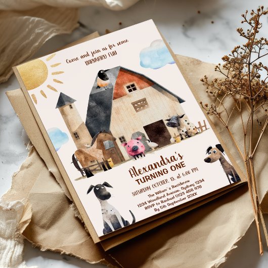 Invitation Barnyard Fun 1er Anniversaire Fête Animaux de ferm