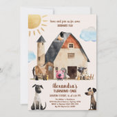 Invitation Barnyard Fun 1er Anniversaire Fête Animaux de ferm (Devant)