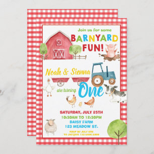 Invitation Barnyard Fun 1er anniversaire fête ferme Animaux j