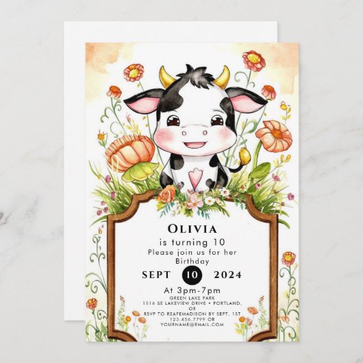 Invitation Barnyard Simple Cow Anniversaire (Devant / Derrière)