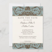 Invitation Baroque Bleu Vintage Coquillage Enregistrer la Dat (Devant)