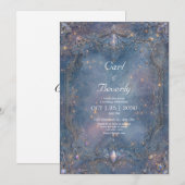 Invitation Baroque Céleste Bleu Or Pierre Précieuse Mariage (Devant / Derrière)