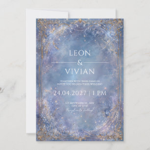 Invitation Baroque Doré Céleste Bleu Glacé Mariage d'Hiver