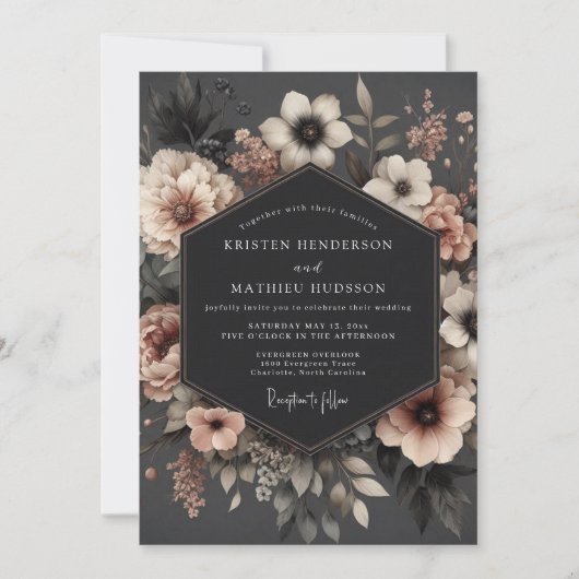 Invitation Baroque Fleurs Roses Mariage (Devant)