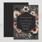 Invitation Baroque Fleurs Roses Mariage (Devant / Derrière)