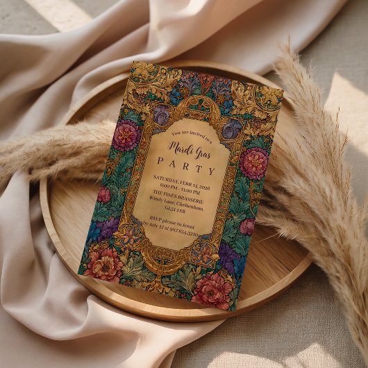 Invitation Baroque Floral Mardi Gras Masquerade