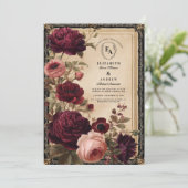 Invitation Baroque foncé aux fleurs d'automne bordeaux (Debout devant)