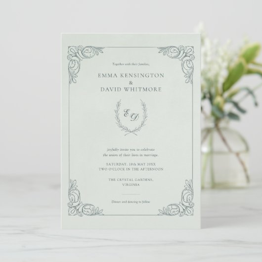 Invitation Baroque Frame Laurel Wreath I Mint Mariage (Debout devant)