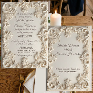 Invitation Baroque Luxe Mariage Motif de Rinceaux de Feuilles