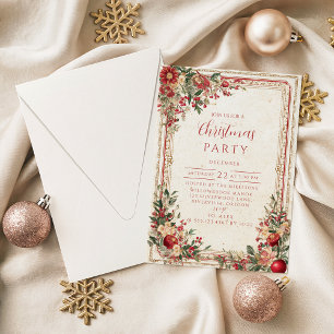 Invitation Baroque Noël aux Baies Rouges Antique