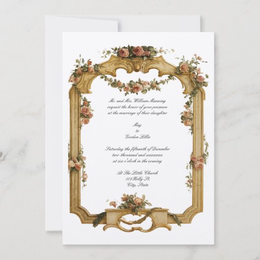 Invitation Baroque Rococo Fleurs et Fruits Couleur Mariage (Devant)