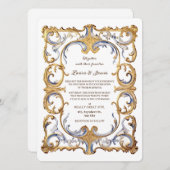 Invitation Baroque Rococo Luxurious Golden Swirls Wedding (Devant / Derrière)