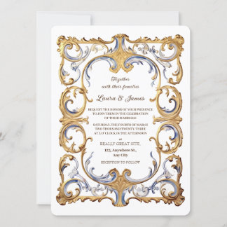 Invitation Baroque Rococo Luxurious Golden Swirls Wedding