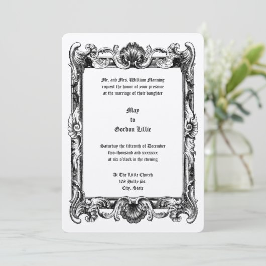 Invitation Baroque Rococo Rocaille Frame Mariage (Debout devant)