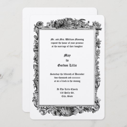 Invitation Baroque Rococo Rocaille Seashell Frame Mariage (Devant / Derrière)