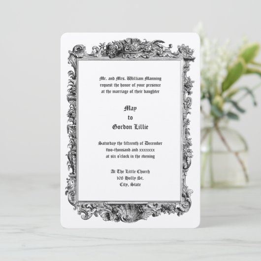 Invitation Baroque Rococo Rocaille Seashell Frame Mariage (Debout devant)