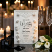 Invitation Baroque White Rose Faux 3D Embossed Formal Wedding