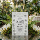 Invitation Baroque White Rose Faux 3D Embossed Formal Wedding