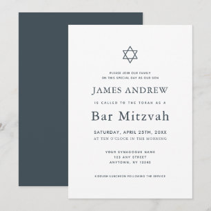 Invitation Barre bleu et blanc minimaliste marine Mitzvah