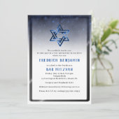 Invitation Barre bleue brillante Mitzvah d'étoile de David ou (Debout devant)