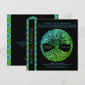 Invitation Barre bleue et verte Mitzvah Arbre de vie Invitati (Devant / Derrière)