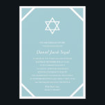 Invitation Barre bleue minimaliste ou Bat mitzvah<br><div class="desc">Cette simple invitation Bar Mitzvah intemporelle présente une étoile blanche de David,  un arrière - plan bleu et un cadre blanc unique. Des informations et/ou des photos supplémentaires peuvent être ajoutées au verso de la carte si vous le souhaitez.</div>