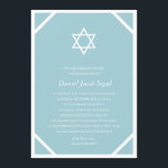 Invitation Barre bleue minimaliste ou Bat mitzvah<br><div class="desc">Cette simple invitation Bar Mitzvah intemporelle présente une étoile blanche de David,  un arrière - plan bleu et un cadre blanc unique. Des informations et/ou des photos supplémentaires peuvent être ajoutées au verso de la carte si vous le souhaitez.</div>