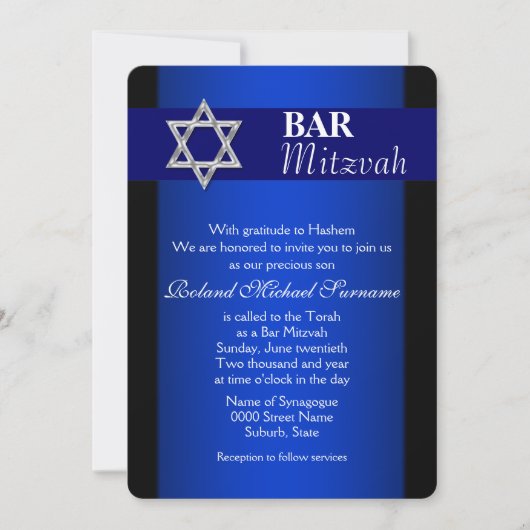 Invitation Barre bleue mitzvah bleu arrière - plan (Devant)